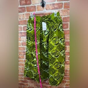 Green Abstract batik Print 100% cotton Midi/maxi Skirt with lace up front